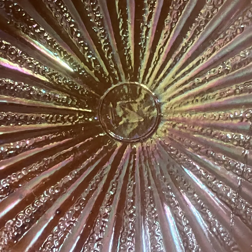 Antique Northwood Stippled Rays Marigold Iridescent Carnival Glass Bowl Image 1++