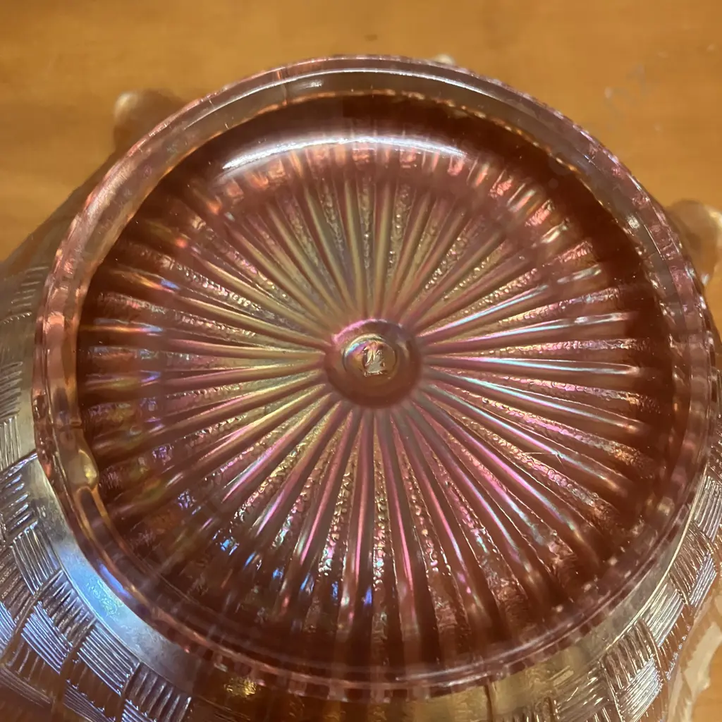 Antique Northwood Basketweave Stippled Ray Marigold Iridescent Carnival Glass Ruffled Rim Bowl Image 1++