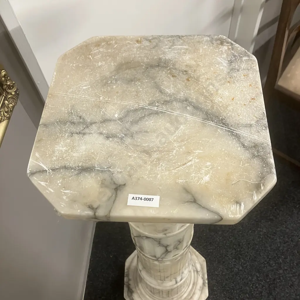 Antique Italian Ring Turned Alabaster Pedestal, Octagonal Base, Rotating Top. H107.5cm Image 1++