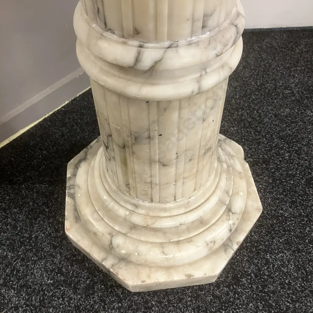 Antique Italian Ring Turned Alabaster Pedestal, Octagonal Base, Rotating Top. H107.5cm Image 1++