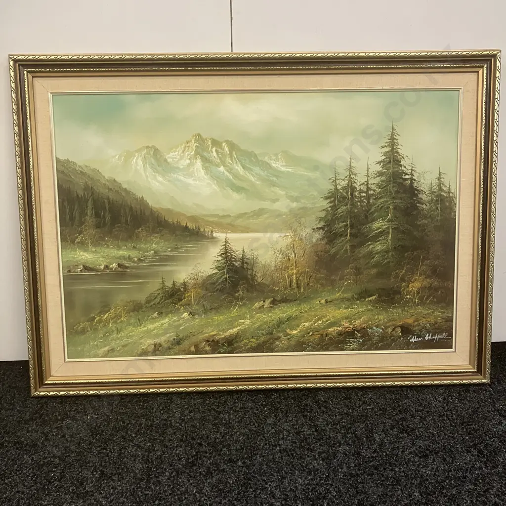 Vintage Landscape Oil Painting Of A Mountain Scene. 77 x 108cm Image 1++
