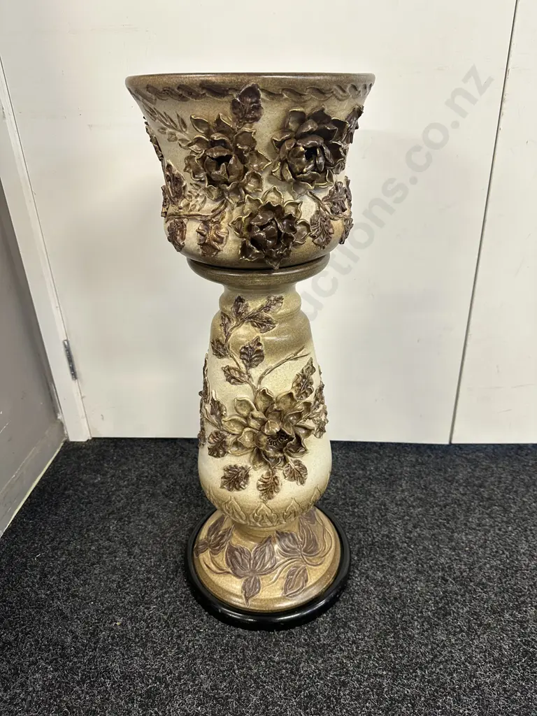 Ornate Begonia Floral Ceramic Planter With Stand. H73cm Image 1++
