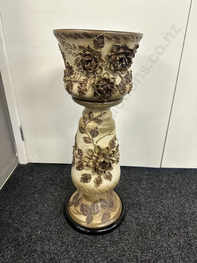 Ornate Begonia Floral Ceramic Planter With Stand. H73cm Image 1++
