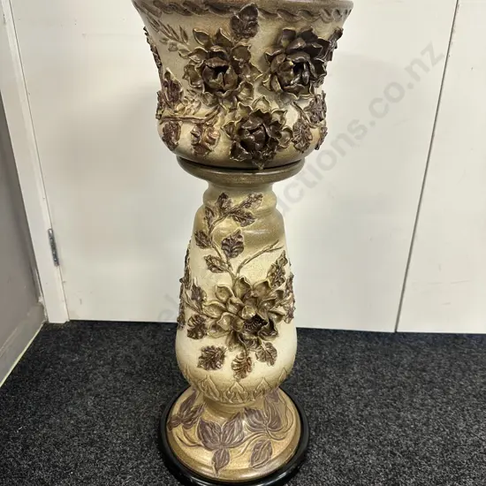 Ornate Begonia Floral Ceramic Planter With Stand. H73cm
