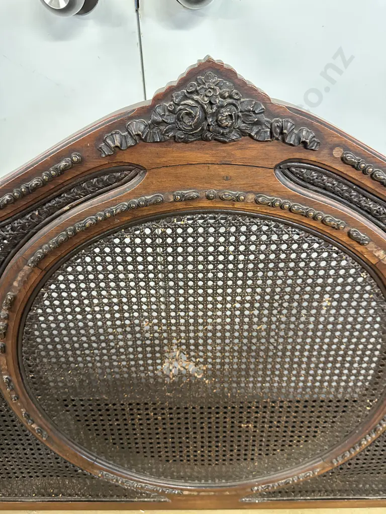 Bergere Cane Upholstered 3 Seater Sofa. 4 Legs In Front, Ornately Carved, Curved Arms (As Found) Image 1++