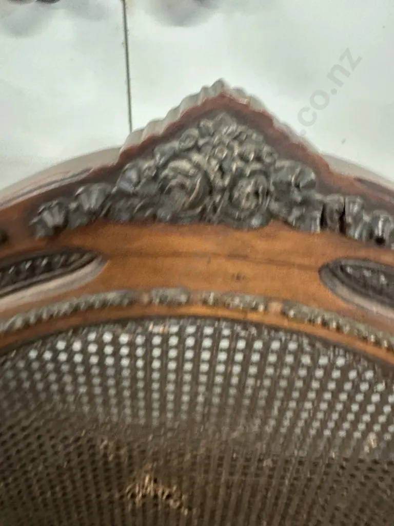 Bergere Cane Upholstered 3 Seater Sofa. 4 Legs In Front, Ornately Carved, Curved Arms (As Found) Image 1++