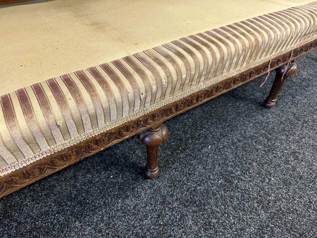 Bergere Cane Upholstered 3 Seater Sofa. 4 Legs In Front, Ornately Carved, Curved Arms (As Found) Image 1++