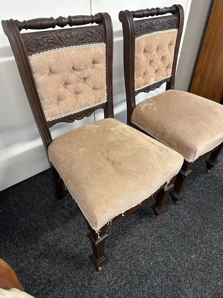 Pair of Antique Dining Chairs With Original Metal Castors Image 1++