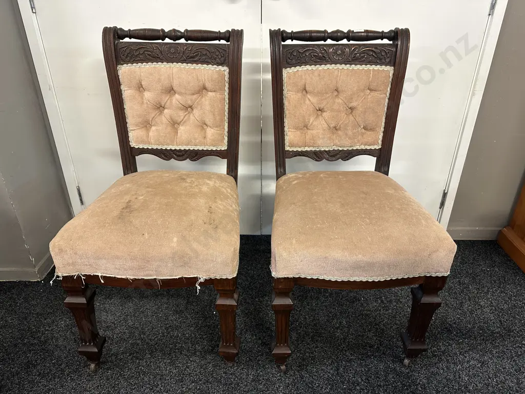 Pair of Antique Dining Chairs With Original Metal Castors Image 1++