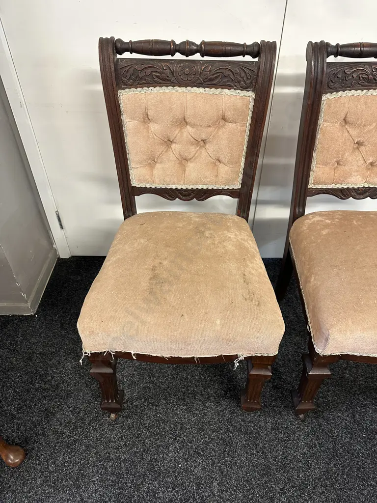 Pair of Antique Dining Chairs With Original Metal Castors Image 1++