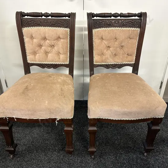 Pair of Antique Dining Chairs With Original Metal Castors