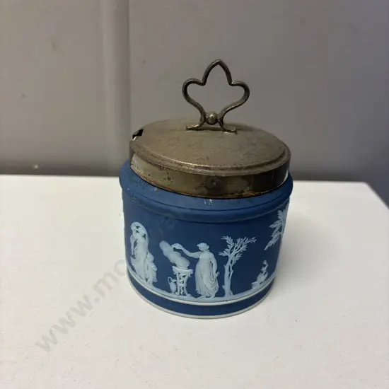 Wedgwood Dark Blue Jasperware EPNS Lidded pot