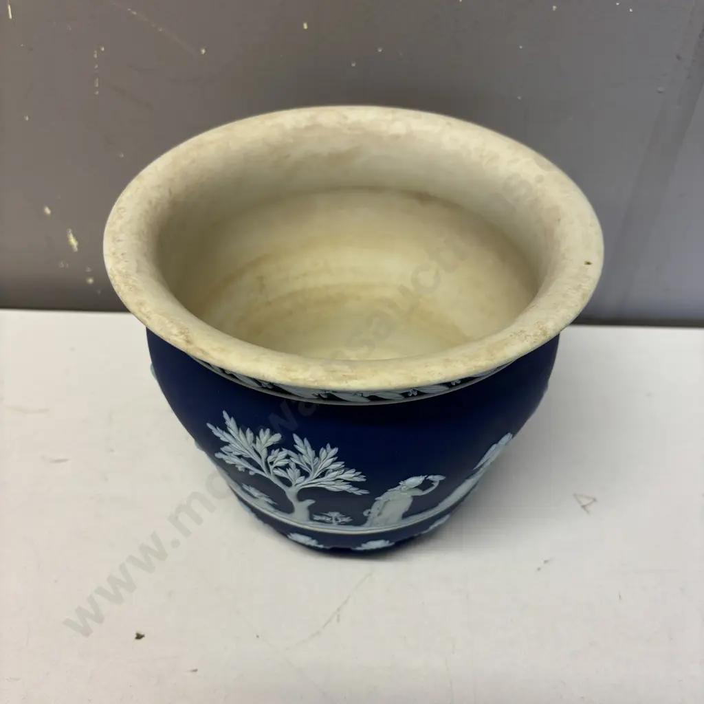 Wedgwood Cobalt Blue Jasperware Jardinere. H16cm Dia19cm Image 1++