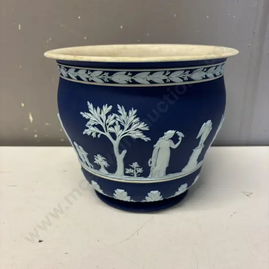 Wedgwood Cobalt Blue Jasperware Jardinere. H16cm Dia19cm