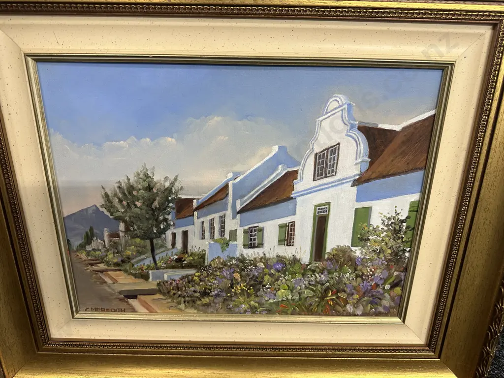 Street Scene Oil Painting Signed C. Meredith, Ornate Gilt Frame. 51 x 61cm Image 1++