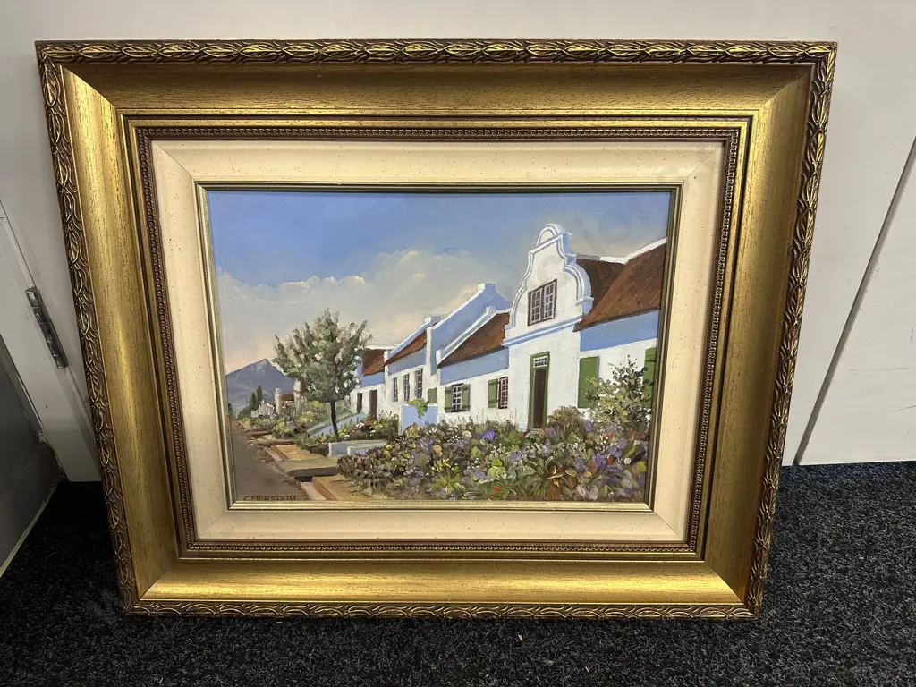 Street Scene Oil Painting Signed C. Meredith, Ornate Gilt Frame. 51 x 61cm Image 1++