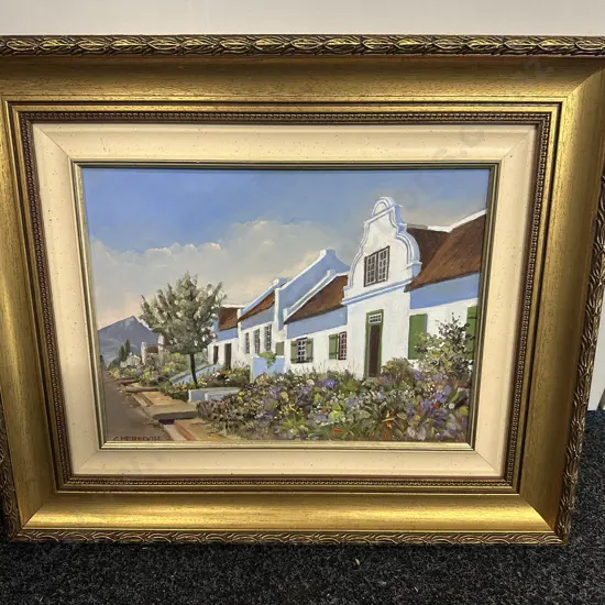 Street Scene Oil Painting Signed C. Meredith, Ornate Gilt Frame. 51 x 61cm