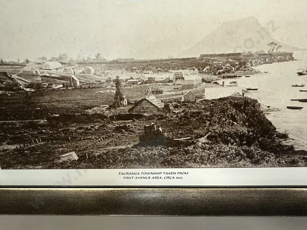 c1860s Framed Photo - Tauranga Township Taken From First Avenue Area. 25 x 33.5cm Image 1++