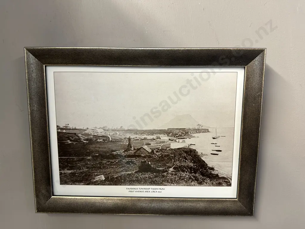 c1860s Framed Photo - Tauranga Township Taken From First Avenue Area. 25 x 33.5cm Image 1++