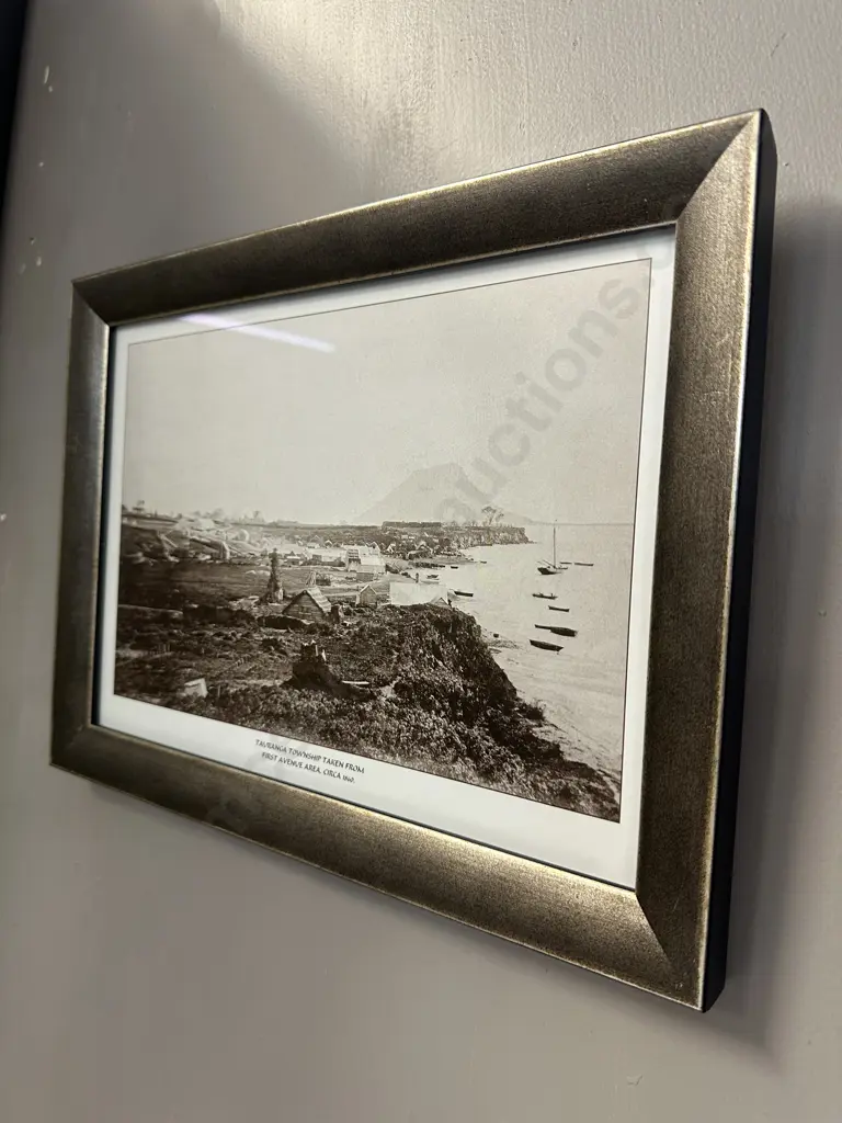 c1860s Framed Photo - Tauranga Township Taken From First Avenue Area. 25 x 33.5cm Image 1++