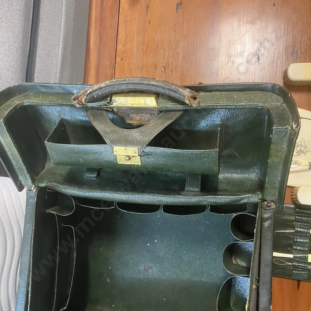 Leuchars & Son 19th Century Green Moroccan Leather Gladstone-style Vanity Case, Ivory Mounted Dressing Table Set Etc Image 1++