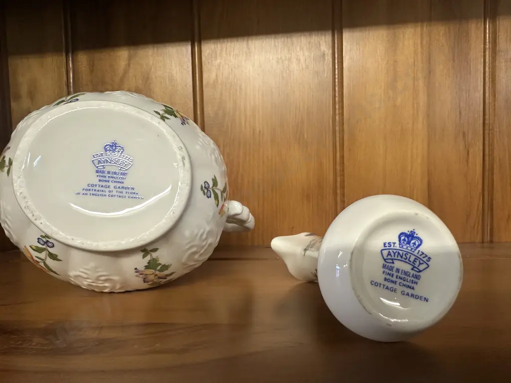 Vintage Aynsley China Cottage Garden Pitcher/Creamer H14.5cm, Miniature Pitcher/Vase H10cm.  Image 1++