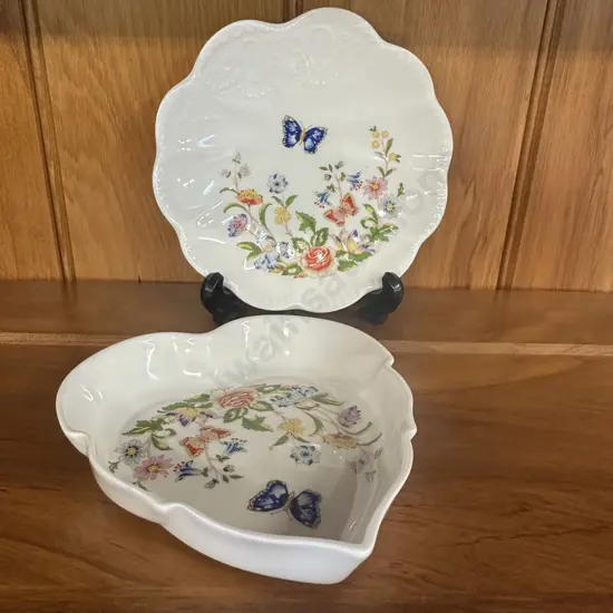 Vintage Aynsley Heart Shaped Dish & Round Scalloped Dish 