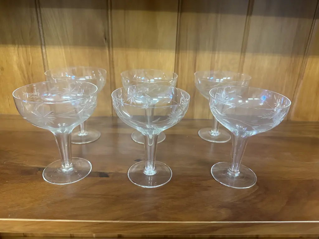 Set Of Six Vintage Crystal Hollow Stemmed Glasses Image 1++