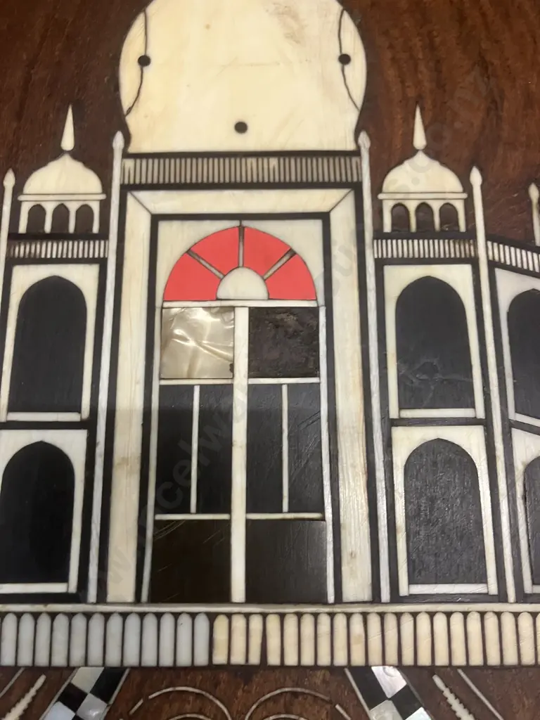 Rare Anglo-Indian Taj Mahal Elephant Hardwood Inlaid Side Table. 41 x 41cm, (As Found) Image 1++
