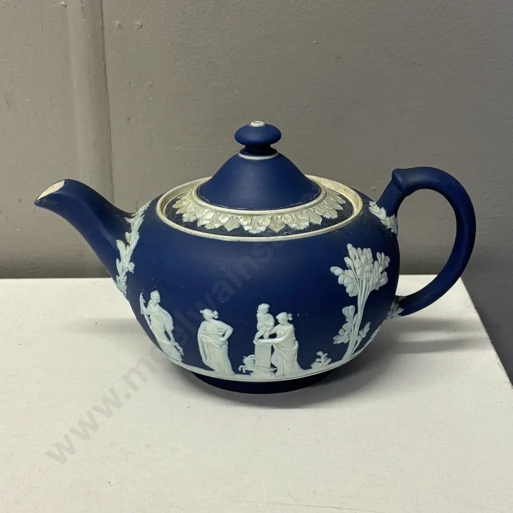 Wedgwood Cobalt Blue Jasperware Teapot Image 1++