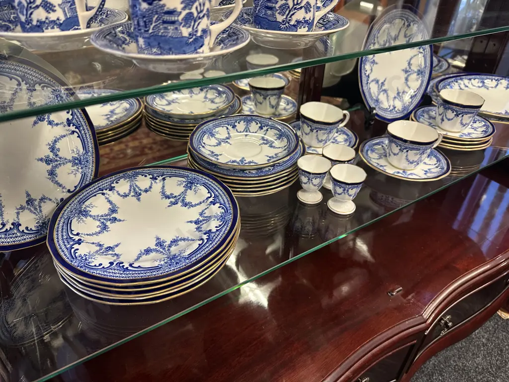 Assorted Antique Royal Crown Derby Flow blue dinner and teaware Image 1++
