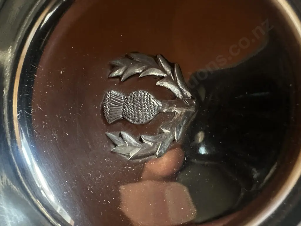 Celtic Knot Handle Pewter Quaich Bowl With Scottish Thistle Badge  Image 1++