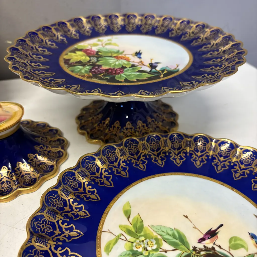 Antique Spode handpainted plate with 3 x footed Compotes (two need regluing as shown) Image 1++