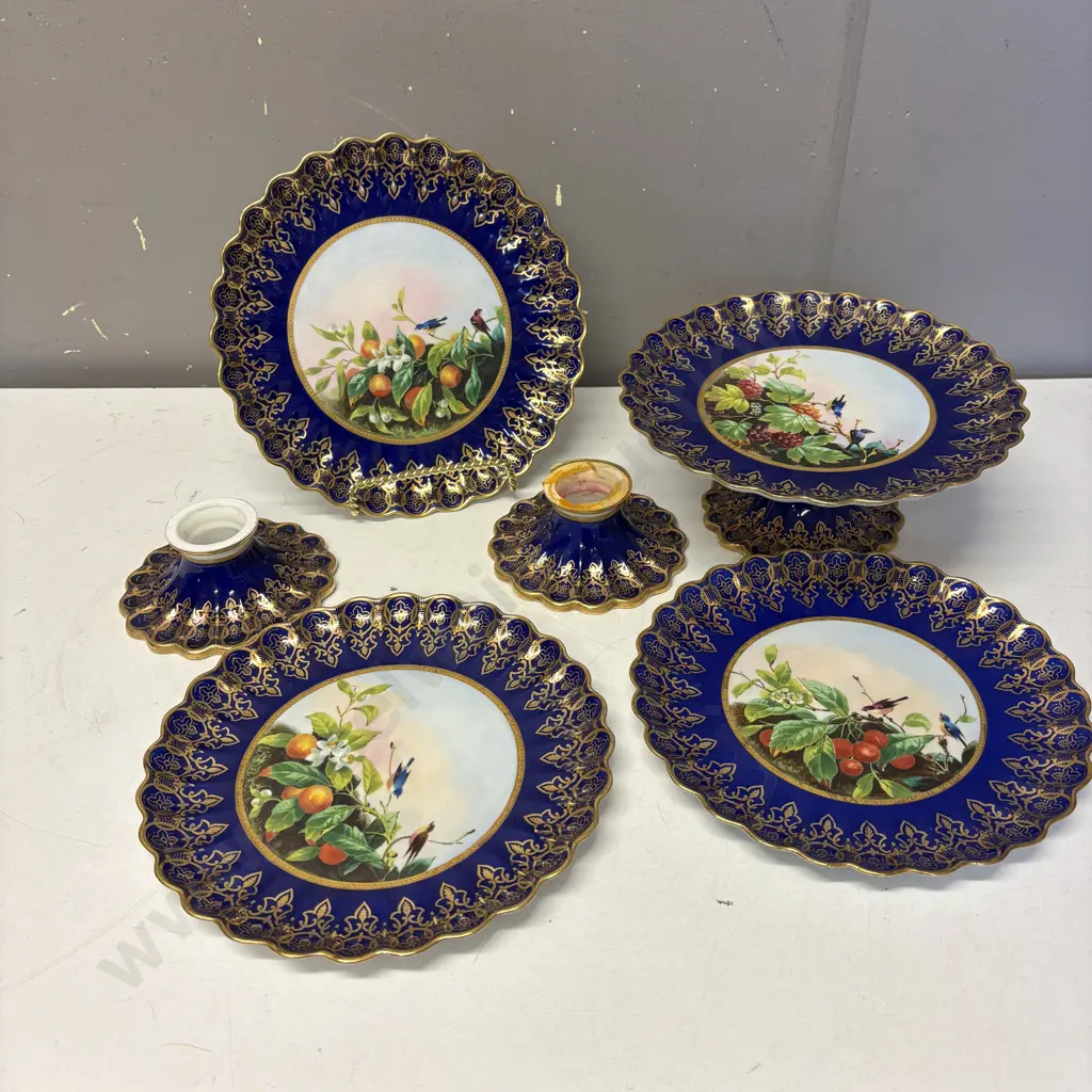 Antique Spode handpainted plate with 3 x footed Compotes (two need regluing as shown) Image 1++