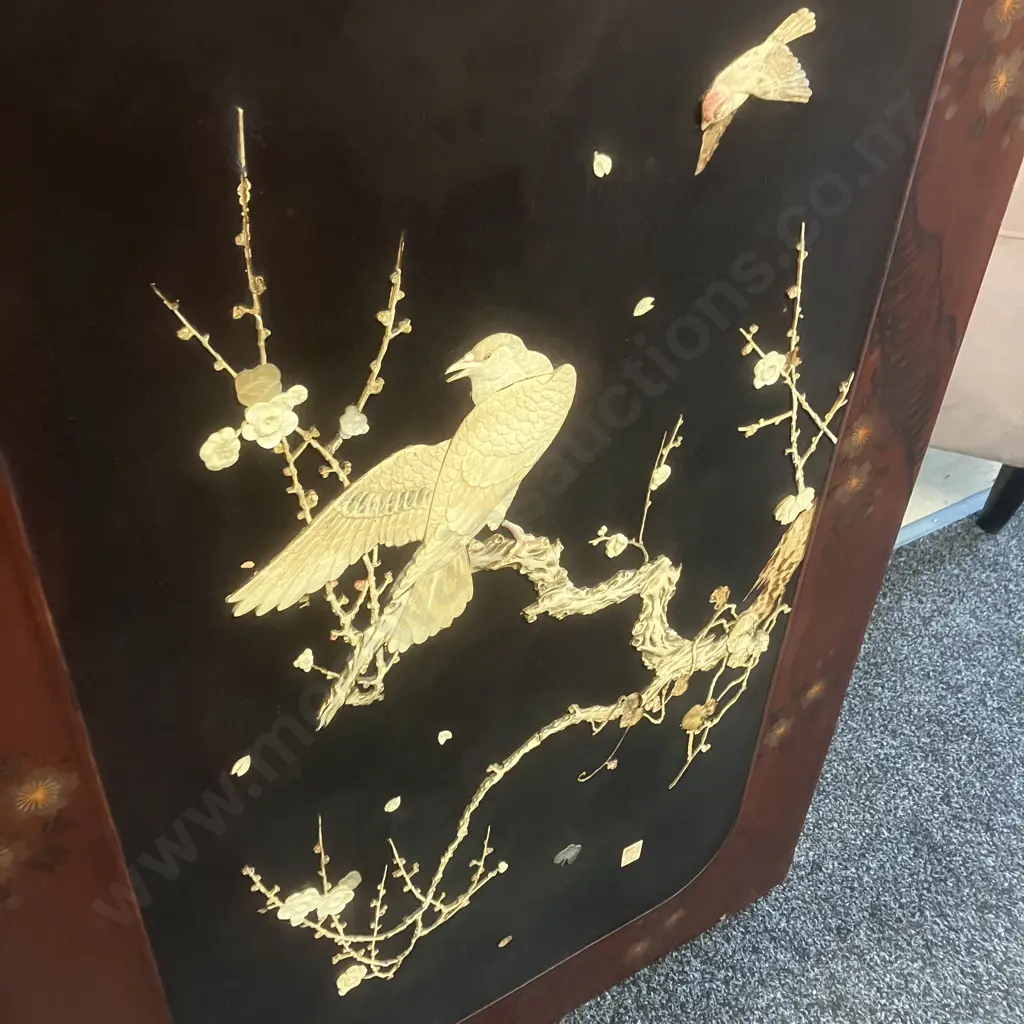 Japanese Meiji Period Shibayama Panel Decorated With Ivory Birds & Fauna. Signed. 115 x 72cm Image 1++