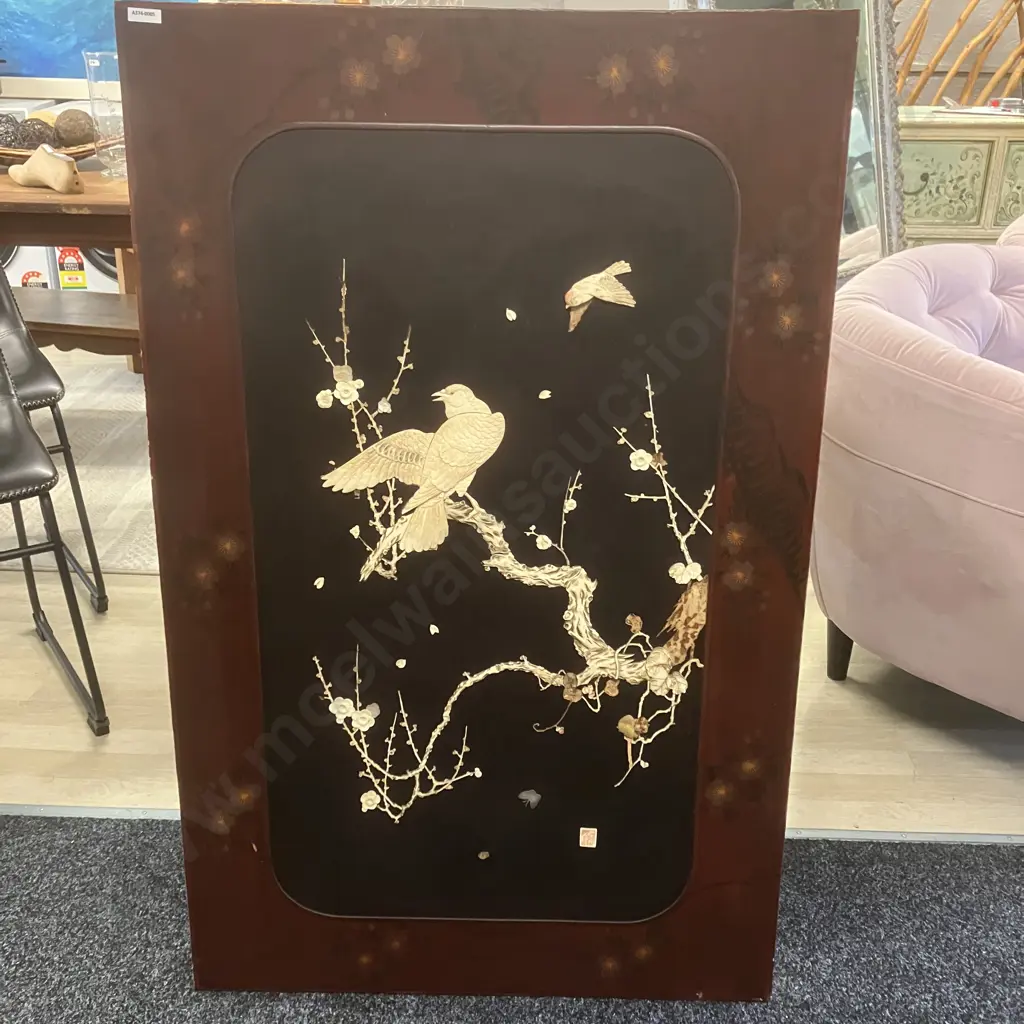 Japanese Meiji Period Shibayama Panel Decorated With Ivory Birds & Fauna. Signed. 115 x 72cm Image 1++