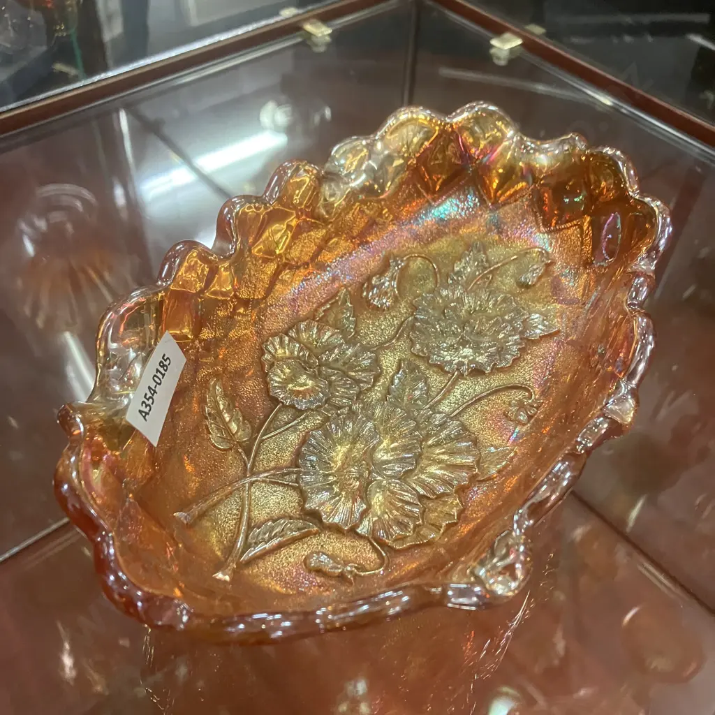 Antique Imperial 'Pansy' Rubigold Carnival Glass Oval Celery Tray. 6 x 21.5cm Image 1++