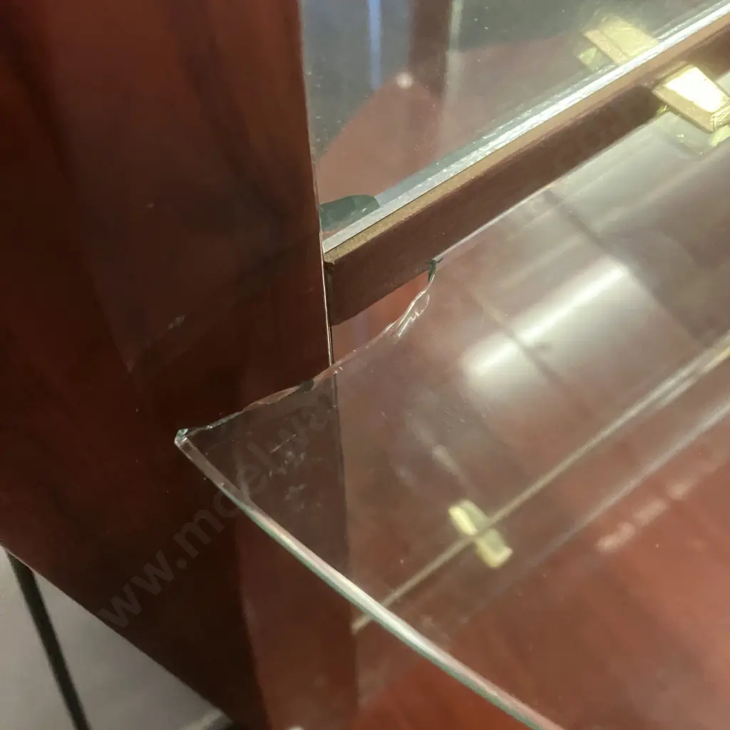 Double Curved Glass Door Corner Display Cabinet, Mirror Backed, Gilt Detailing, 5 Glass Shelves, Recharging LED Lights Image 1++