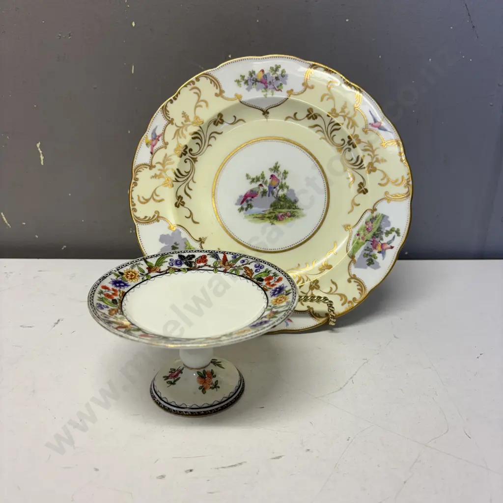 Antique handpainted Crescent porcelain plate with Aynsley small Compote Image 1++