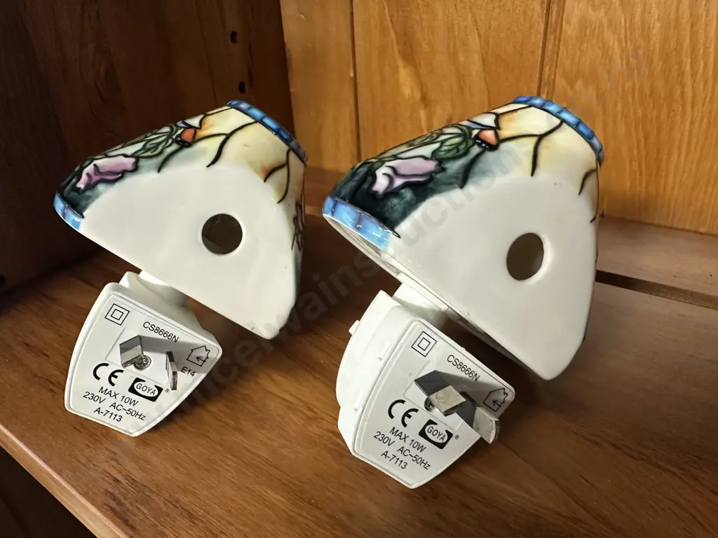 Pair of Floral Ceramic Lamp Shade Night Lights Image 1++