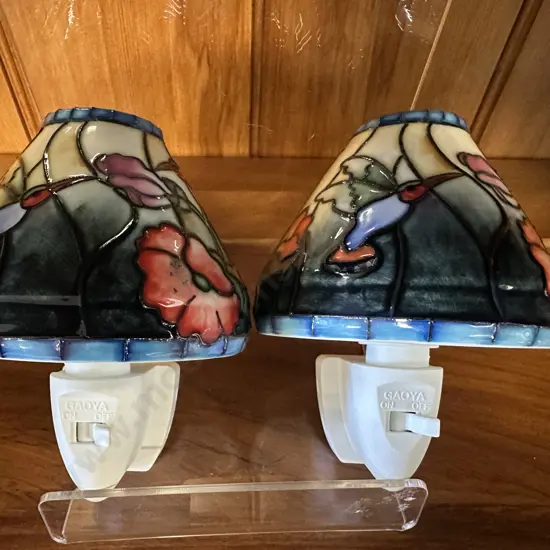 Pair of Floral Ceramic Lamp Shade Night Lights