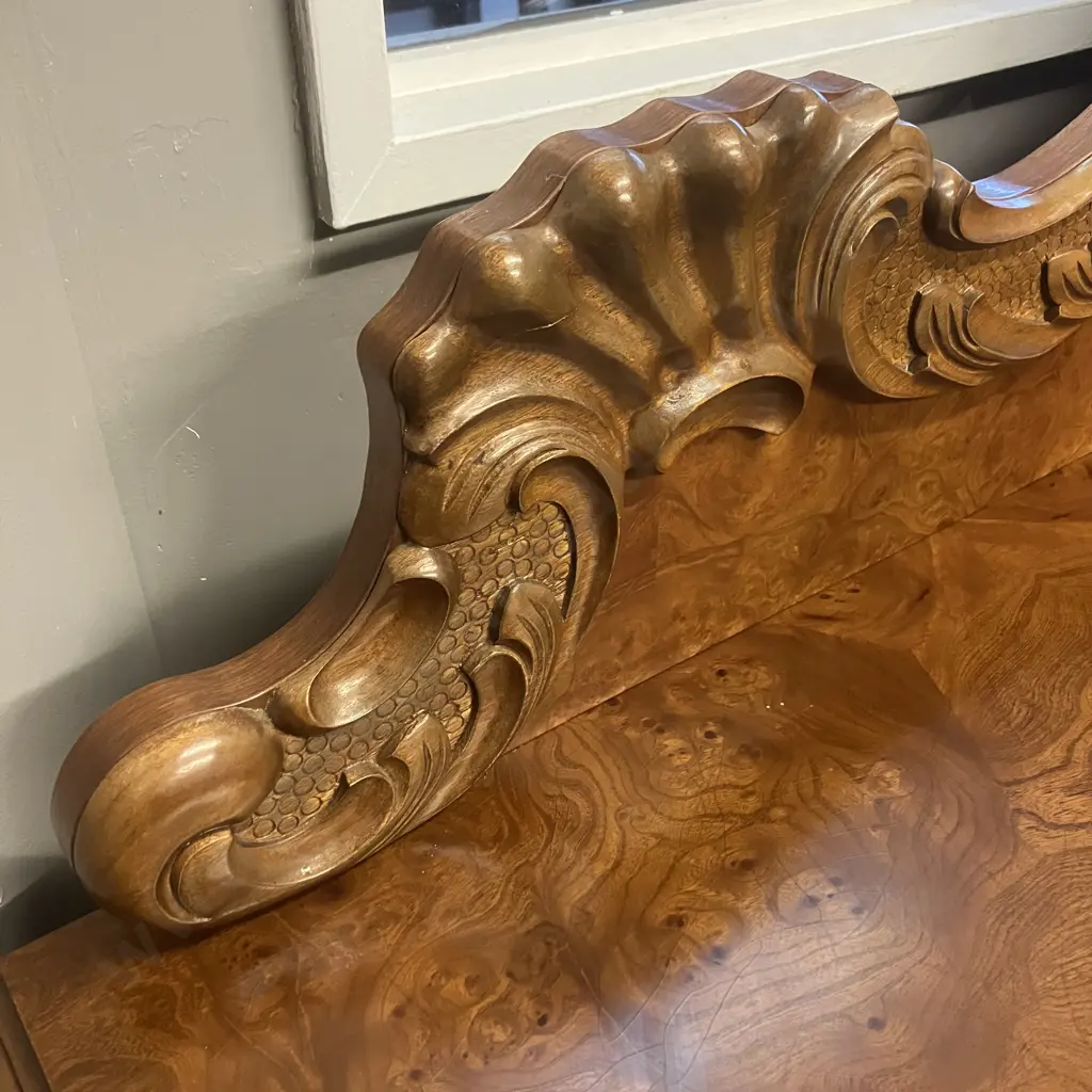 Mahogany & Burr Walnut Veneer Heavily Carved Sideboard, 2 Felt Lined Drawers, 4 Door, Davies ChCh NZ. H130 W170 D60cm Image 1++