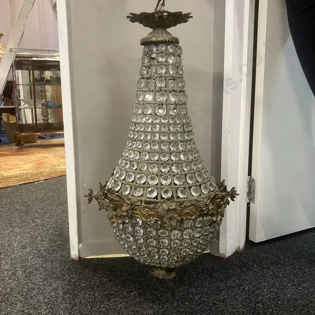 French Ormolu And Cut Glass Empire Style 'Tent And Bag' 4 Light Chandelier. 63 x 35cm Image 1++