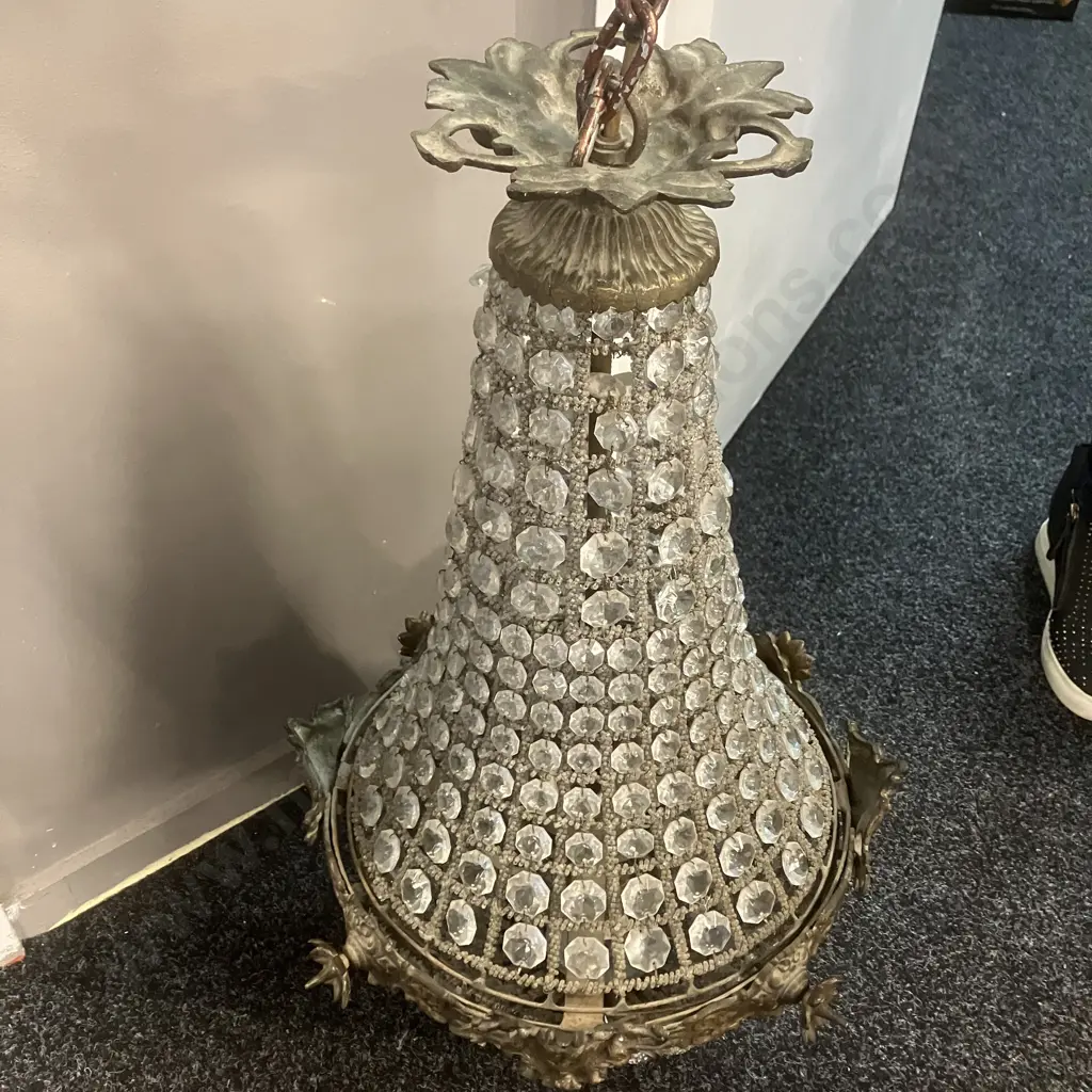 French Ormolu And Cut Glass Empire Style 'Tent And Bag' 4 Light Chandelier. 63 x 35cm Image 1++