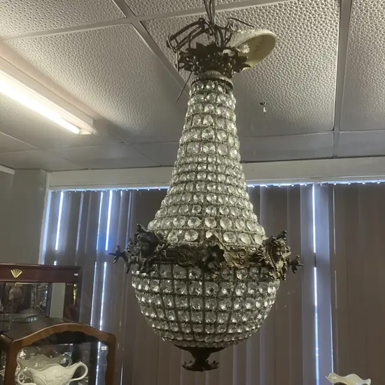 French Ormolu And Cut Glass Empire Style 'Tent And Bag' 4 Light Chandelier. 63 x 35cm