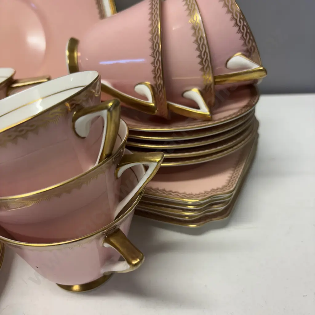 Antique Royal Doulton Teaware.  Pink with gilded trims Image 1++