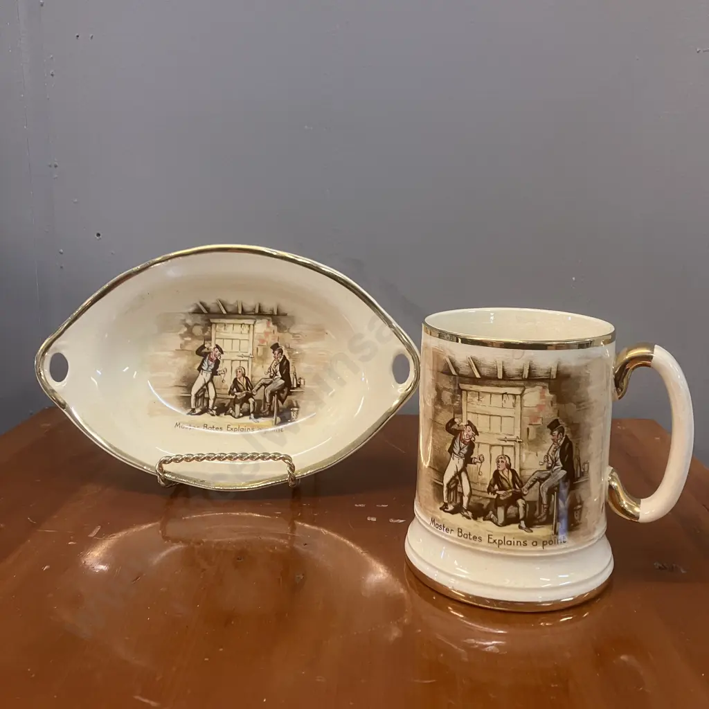 Vintage Arthur Wood Dickens 'Master Bates Explains A Point' Tankard & Oval Dish Image 1++