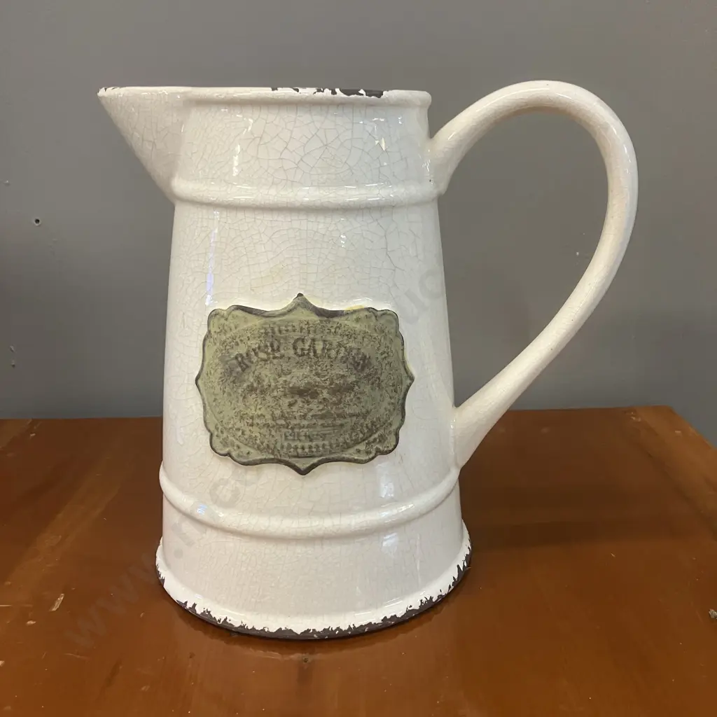 French Country Style Jug Rose Garden Emblem With Faux Hydrangeas Image 1++