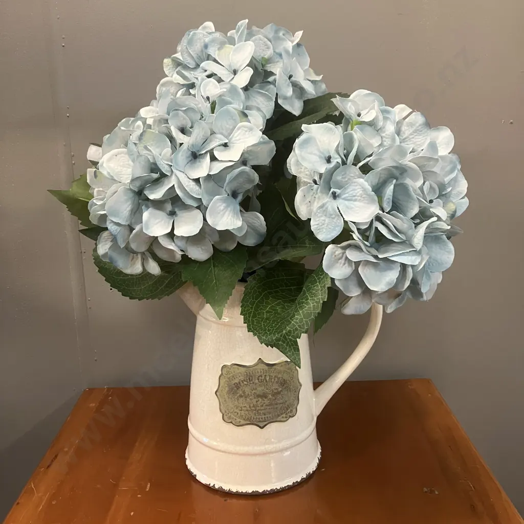 French Country Style Jug Rose Garden Emblem With Faux Hydrangeas Image 1++