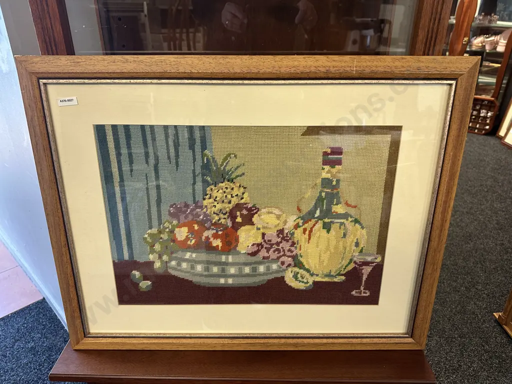 Vintage Framed 'Still Life' Cross Stitch. 55 x 71cm Image 1++